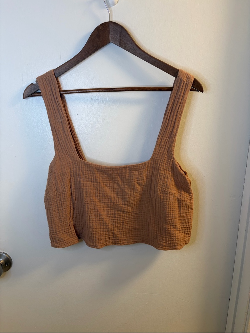 Show Me Your Mumu Brown Cotton Gauze Square Neck Crop Top Size S 100%cotton
